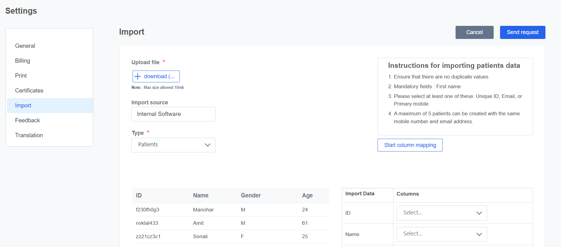 Clinicoz clinic data import