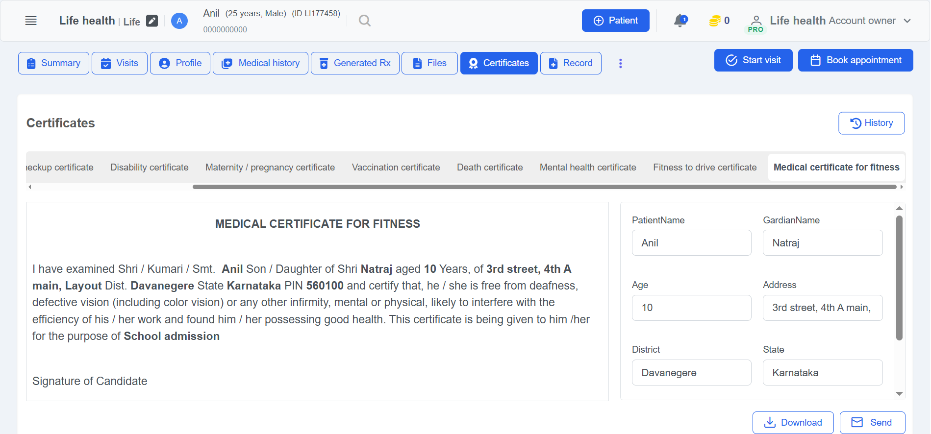 Clinicoz patient medical certificate